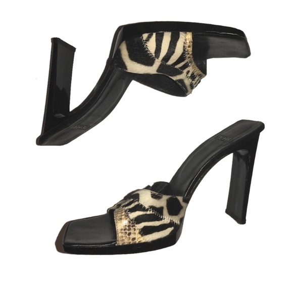 Casadei Shoes - Casadei Fur 90's Square Toe Slide Heels Black
